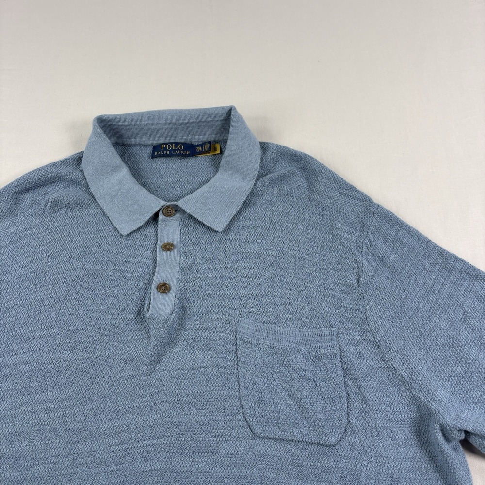 Polo Ralph Lauren Sweater‎ Men's 2XL Blue Linen Cotton Blend Polo Collar Stretch - Picture 3 of 10